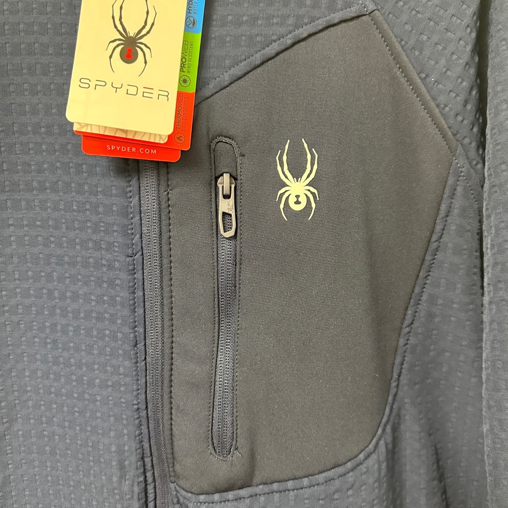 Spyder Mens XL Navy Blue Full Zip Waffle Fleece Hooded Jacket HydroWeb‎ NWT - Picture 4 of 6